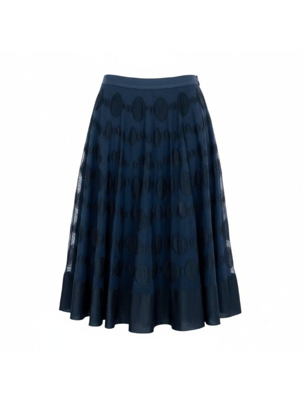 Chanel Polka Dot Knit Flare Skirt CC Logo Navy